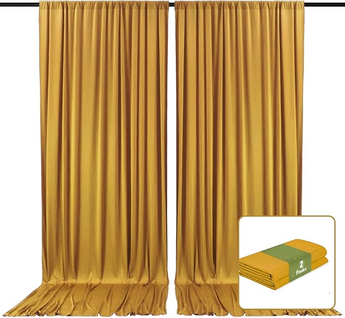 2 Panels Gold Backdrop Curtain, 10 x 7 Feet Background Curtains for Parties, Weddings, Baby Showers, Bachelorette Halloween, Christmas Birthday Party Photoshoot Backdrop Curtains Decorations