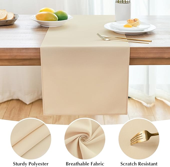 2 Pack Beige Small Short Table Runner 12 x 36 Inch Solid Color Runners Coffee Table Dresser for Daily Party Home Decoration