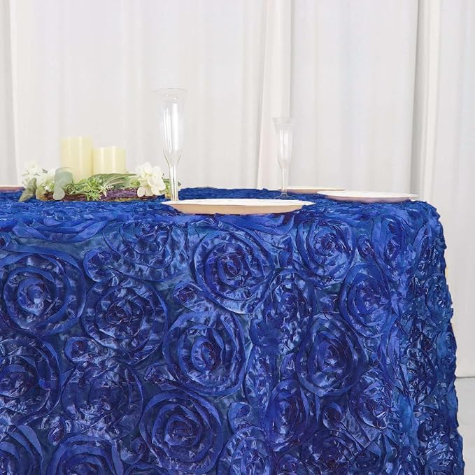 Efavormart 120" Wholesale Round Table Cover Royal Blue Grandiose Rosette 3D Satin Tablecloth for Wedding Party Event Decoration
