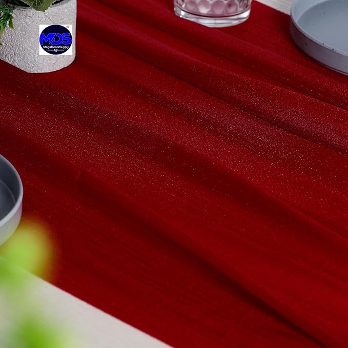 MDS 15 Pack 10ft Chiffon Table Runner 29 x 120 Inches Sheer Wedding Runner Romantic Rustic Table Runner for Wedding Decorations, Birthday Parties, Bridal Shower Party Arch Decor - Apple red
