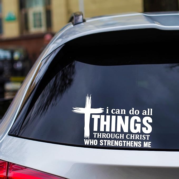 I Can Do All Things Through Christ Vinyl Decal 7x4.5in – Bible Verse Sticker Philippians 4:13 – Christian Waterproof Removable Car Laptop Window Sticker – Faith Gift for Believers