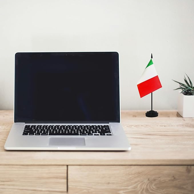 2 Pack Italy Desk Flag Set, Italian Desktop Small Miniature Table Office Flag with 12" Black Pole and Black Base, Offices, Classroom, Home, Festival Decoration (Italy)
