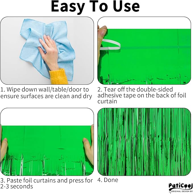 Green Streamers - Thicken 2 Pack 3.2 x 8.2 FT - Tinsel Foil Fringe Curtains Party Backdrop for Birthday, Dinosaur, Jungle, Football, Golf Party Decorations