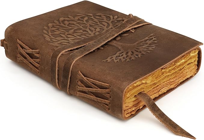 LUXEORIA Tree Of Life Leather Journal for Women and Men, Handcrafted Leather Journal for Writing Womens, Sketchbook, Travel Diary with Unlined Deckle Paper, Distressed Brown 5x7