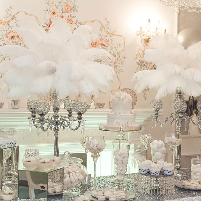 Retrowavy 30 Pcs 18-20 Inch Large Natural Ostrich Feathers Bulk for Centerpieces for Wedding Party Centerpieces Home Decoration Flower Arrangement (White)