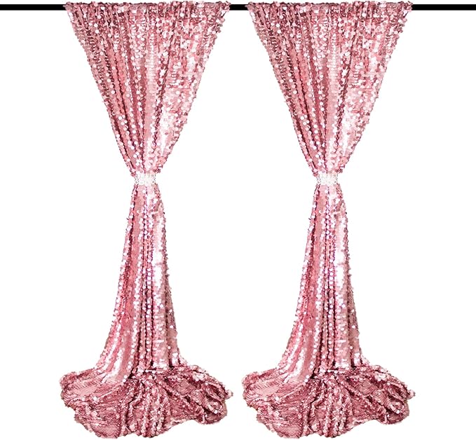 JYFLZQ Pink Payette Sequin Backdrop Curtains 4ft x 8ft 2 Panels Shimmer Wall Backdrop Big Sequin Background Thick Glitter Photo Booth Backdrops for Parties
