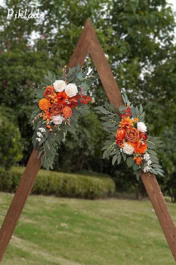 Faux Flower Swag Set of 2 for Wedding Welcome Signs Floral Swag Wedding Reception Ceremony Signs Decor (Orange)