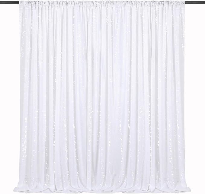White Sequin Backdrop Curtain 7ft x 7ft Party Backdrop Curtains Sparkly Photo Backdrop for Party Wedding Birthday Wall Decoration