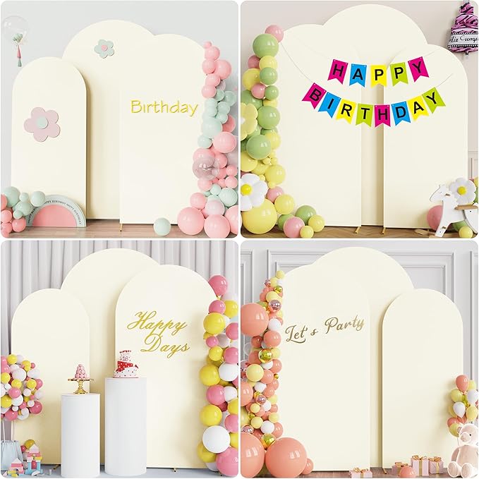 Fomcet Set of 3 Wedding Arch Covers 6FT, 6.6FT, 7.2FT Ivory 2-Sided Round Top Spandex Arch Backdrop Cover Fitted Fabric for Birthday Party Baby Shower Wedding Arch Stand Decoration