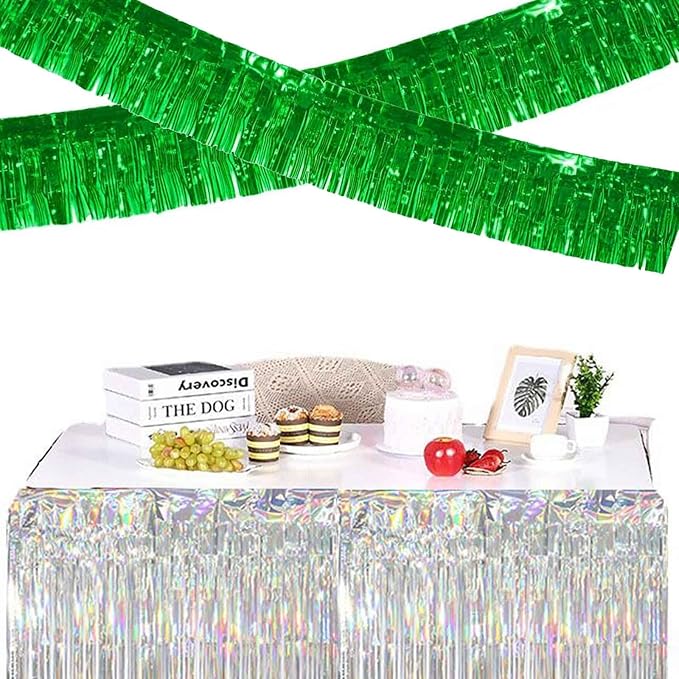 We Moment 6 Pack 10 Feet Green Foil Fringe Garland Streamers Metallic Tinsel Banner Wall Hanging Fringe Curtain Glitter Backdrop Banner for Parade Floats Birthday Bachelorette Green Party Decorations