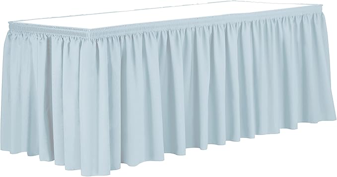 Ultimate Textile Pleat Polyester Fabric Table Skirt - Machine Washable Flame Resistant with Clips for Events, Weddings & Trade Shows, Cut & Sewn in Paterson, NJ - Ice Blue, 21' Shirred Pleat