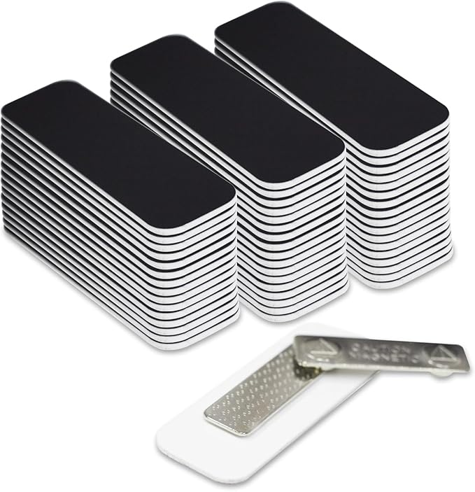 Name Tag/Badge Blanks - 100 Pack - 1" X 3" (Black) Round Corners, Magnetic Backing