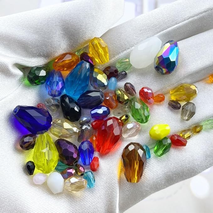 200pcs 3x5mm Teardrop Crystal Glass Beads Vertical Hole Faceted Loose Spacer Beads for DIY Craft Jewelry Making Necklace Bracelet Earring Wind Chimes(White Series)