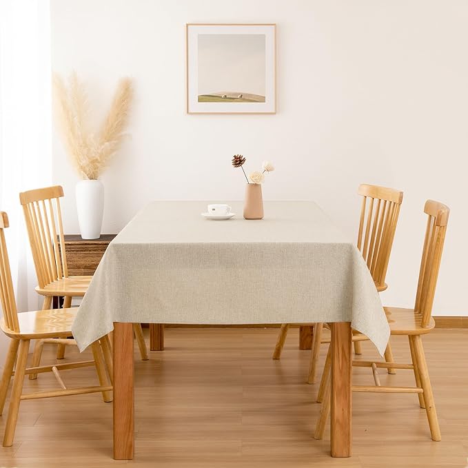 Hiasan Faux Linen Rectangle Tablecloth - Wrinkle and Stain Resistant Washable Table Cloth for Kitchen Dining Room Holiday Table Cover for Party Dinner, Beige, 52 x 70 Inch