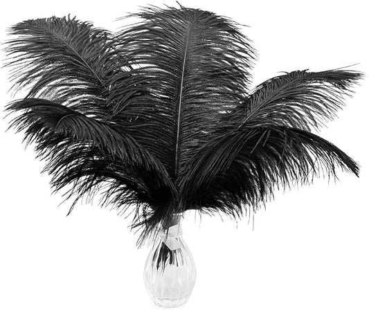 24pcs Natural Black Ostrich Feathers 10-12inch (25-30cm) for Wedding Party Centerpieces，Flower Arrangement and Home Decoration.