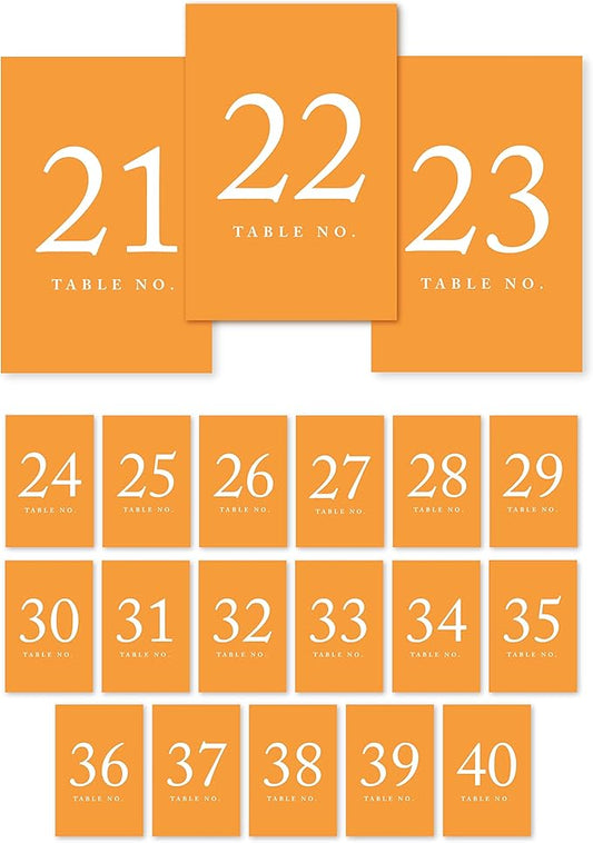 Andaz Press Orange Wedding Table Numbers 21-40, 4x6-Inches Table Number Cards For Wedding Reception Table Number For Seating Chart For Wedding Reception, Restaurant, Classroom, Boda