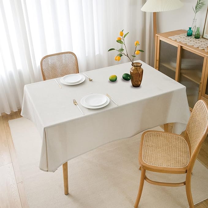 NLMUVW Linen Tablecloth for Rectangle Tables, Water Resistant Textured Farmhouse Tablecloth Stain Resistant Decorative Table Cover for Indoor and Outdoor, 54 x 102 Inch, White
