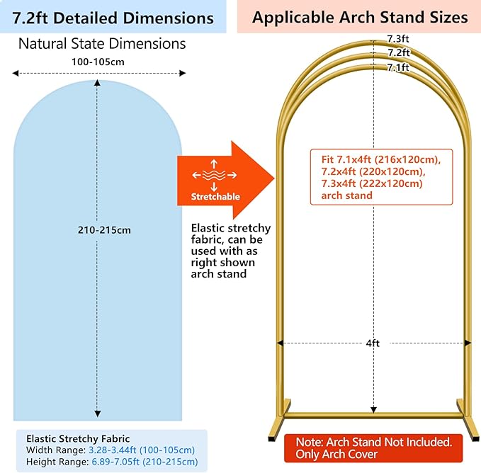 HEMMOTOP 7.2 ft Blue Arch Backdrop Cover (No Arch Stand), Spandex Arch Covers Stretchy Backdrop for Balloon, Wedding, Birthday Party, Baby Shower, Banquet Arch Decoratio