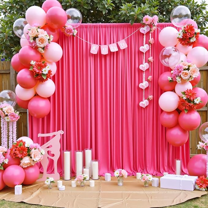 50 ft x 10 ft Wrinkle Free Fuchsia Backdrop Curtain for Parties, 10Panels Polyester Hot Pink Photo Backdrop Drapes for Wedding Birthday Party Baby Shower