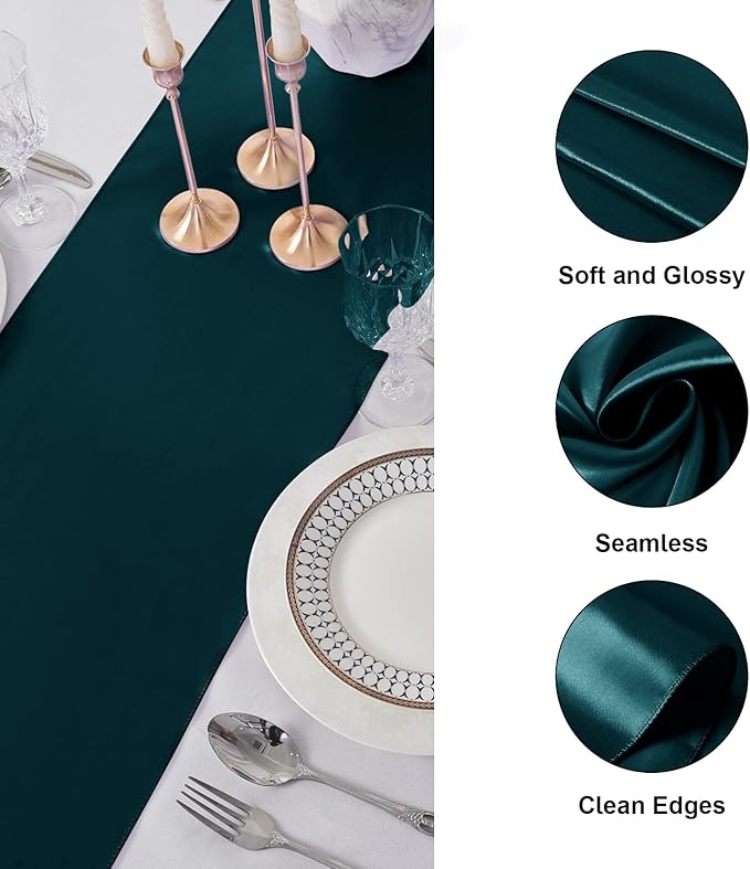 12Pack Table Runner 12 x 108 Inches Satin Silk Table Runner for Wedding, Birthday Party, Banquets, Graduations Decoration, fit Rectange and Round Table-Hunte
