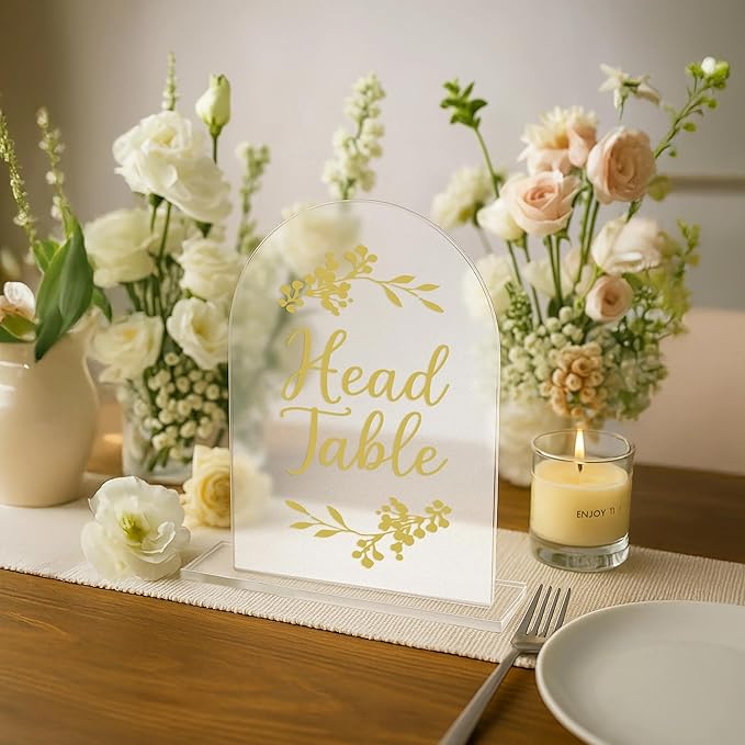 Wedding Table Numbers 1-25 Clear Acrylic Seating Number Signs for Weddings Reception Anniversary Party Decor Seat Number for Tables with Elegant Gold Lettering