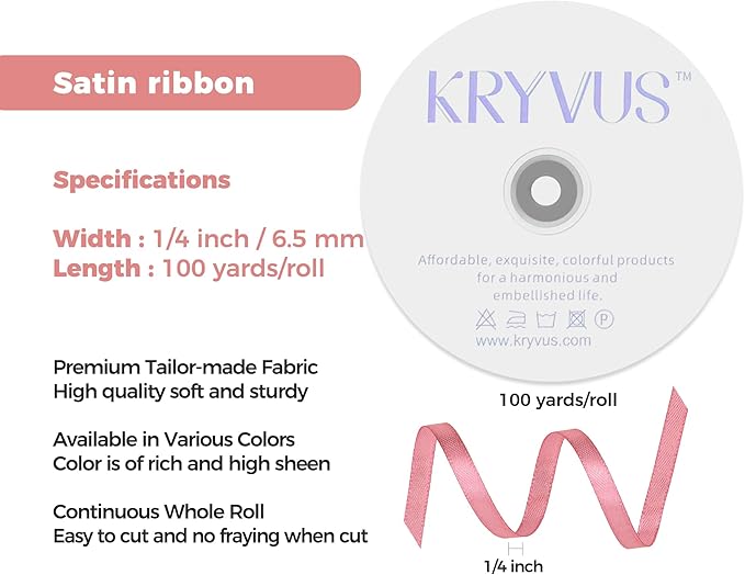 Rose Gold Satin Ribbon 1/4 inch X Continuous 100 Yards, Single Face Polyester Ribbon Perfect for Gift Wrapping, Flower Bouquet, Wedding Decor, Crafts, Bow Making, Sewing and More