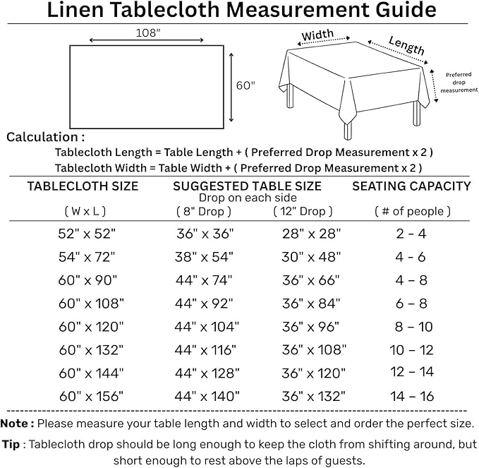 Solino Home Light Natural Linen Tablecloth 60 x 108 Inch - Classic Hemstitch, 100% Pure Linen Rectangular Tablecloth - Machine Washable Table Cloth for Fall, Autumn, Thanksgiving, Christmas, Holiday