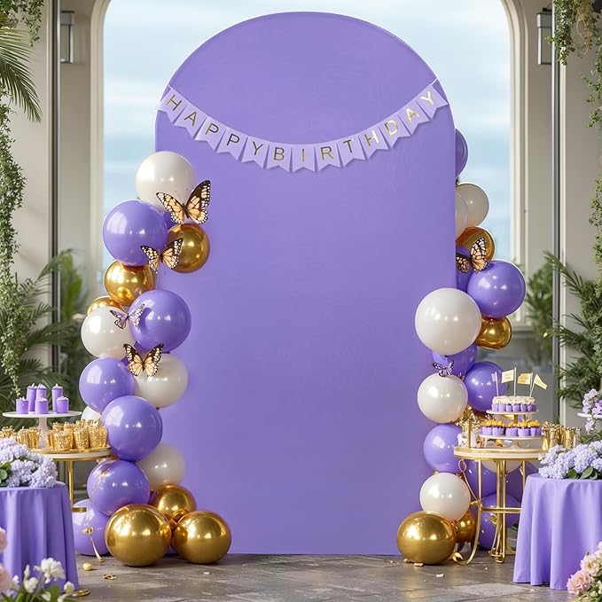 7.2FT Lavender Arch Backdrop Cover - Polyester Fitted Wedding Arch Stand Covers Round Top Chiara Arch Backdrop Cover for Birthday Party Banquet Photo Background Decoration