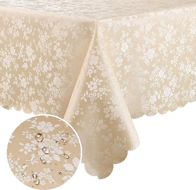 Smiry Rectangle Table Cloth, Waterproof Heavy Duty Vinyl Tablecloths, Wipeable Washable Table Cover for Kitchen and Dining Room (Beige, 70" X 90")