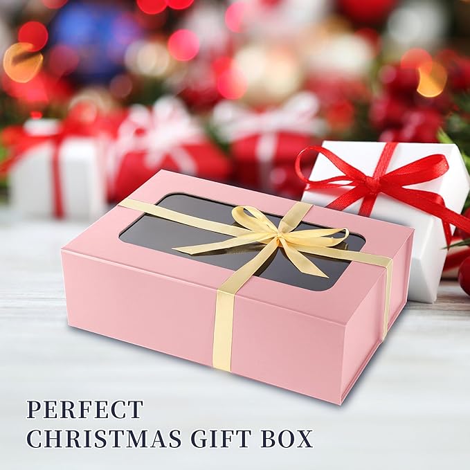 Pink Large Gift Boxes with Window, 13.5"x9"x4.3" Bridesmaid Boxe for Gift Giving,Birthday Gift Box with Magnetic,Closure Lid Gift Boxes for Presents,Cute Boxe,Luxury for Gift Packaging,Gift Box for Wrapping Gifts
