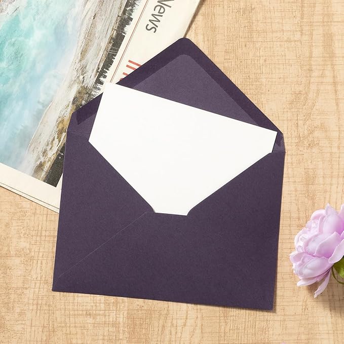 50 Pack Colored A7 Invitation Envelopes 5x7 with Gold Stickers for Cards and Invitations, 5 Colors (Purple, 5 1/4 x 7 1/4 inches)