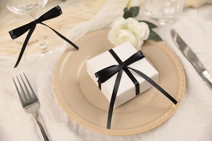 Black Satin Ribbon 1/4 inch X Continuous 100 Yards, Single Face Polyester Ribbon Perfect for Gift Wrapping, Flower Bouquet, Wedding Decor, Crafts, Bow Making, Sewing and More