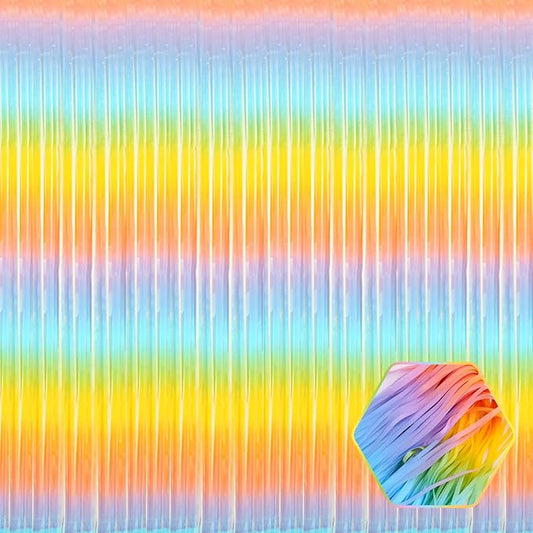 6 Pack Rainbow Foil Fringe Curtain Backdrop, 3.28Ft x 8.2Ft Metallic Tinsel Foil Fringe Streamer Curtains for Photo Booth, Birthday, Wedding, New Year Party Decorations