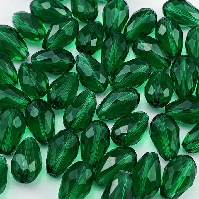 130pcs 6x8mm Teardrop Crystal Glass Beads for Jewelry Making, Faceted Vertical Hole Teardrop Glass Spacer Beads for Wind Chimes Bracelet Earring Necklace DIY Craft(Peacock Green)