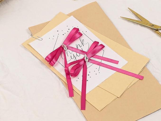 Rose Red Satin Ribbon 1/4 inch X Continuous 50 Yards, Single Face Polyester Ribbon Perfect for Gift Wrapping, Flower Bouquet, Wedding Decor, Crafts, Bow Making, Sewing and More