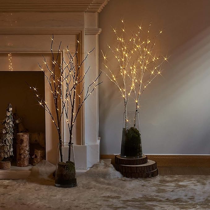 Fudios Branch Lights Battery Operated with Timer 32IN 100 LED, Fake Willow Branches with Fairy Lights for Vase, Lighted Twig Tree Branches Indoor Outdoor Christmas Party Home Decor 2 Set
