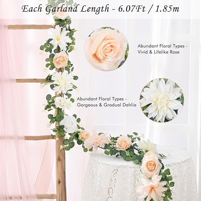 Waipfaru 6.07Ft Eucalyptus Greenery Garland with Flowers, Dusty Blue and White Rose Flower Vines for Wedding Table Runner Centerpieces Backdrop Room Decor