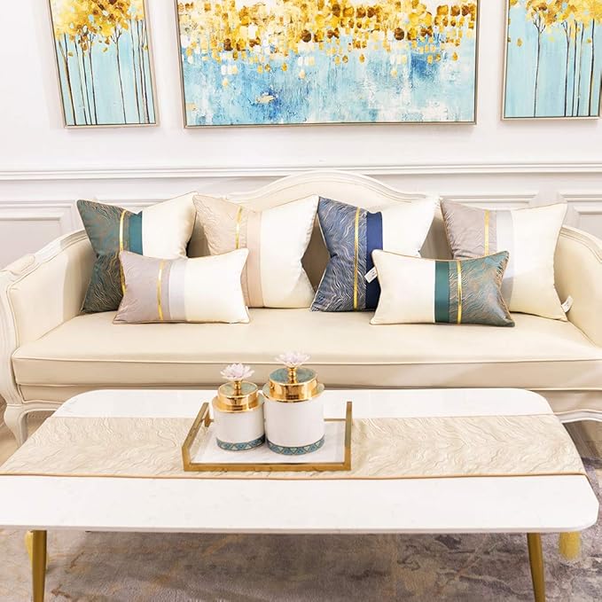 Avigers 12 x 90 Inch Decorative Luxury Abstract Striped Beige Table Runners with Tassels for Home Living Room Bedroom Art Decor Wedding