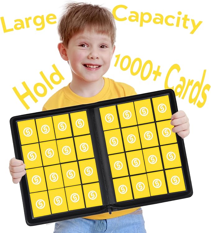 1000+ Pockets Trading Card Binder, Premium 16 Pocket Card Binder, Ringless Side Loading Collection Album Holder Folders for MTG, TCG, Game Cards & Sports Cards (Yellow)