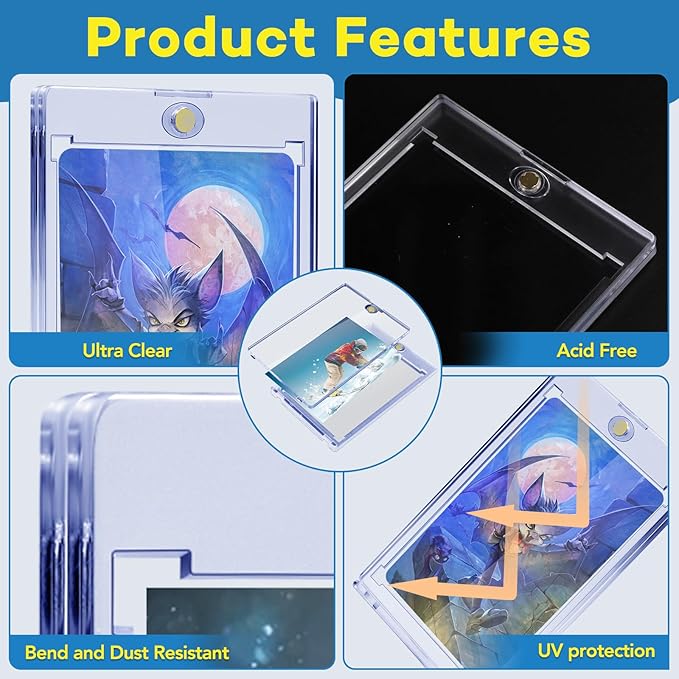 100ct Magnetic Card Holders, Magnetic 35pt One Touch Card Holders, U-V Protection Hard Plastic Display Case for Trading, Sports, Baseball, Football, Game Cards