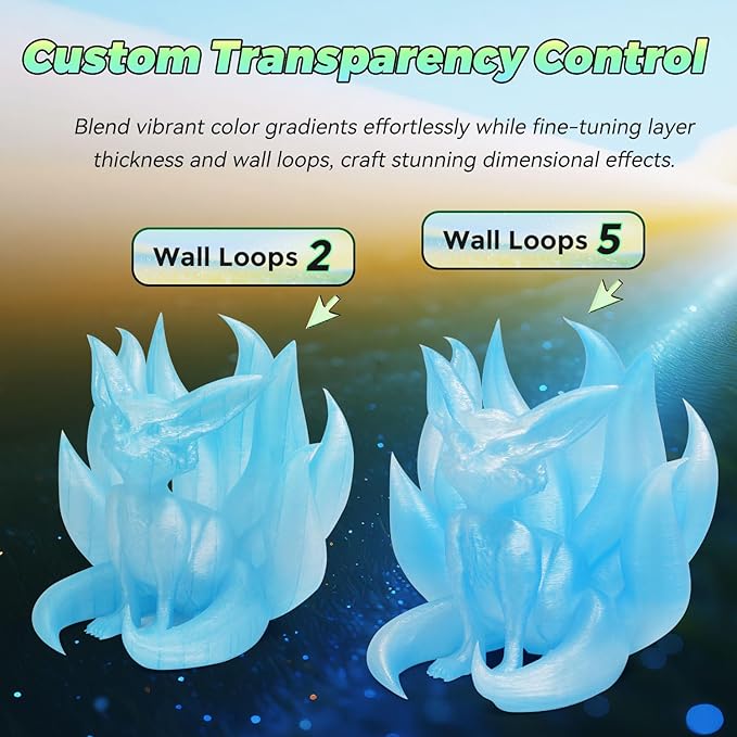 FLASHFORGE Translucent Glitter PLA Mermaid Tears Filament, Shiny Sparkling Gradient 3D Printer Filament, Fast Color Change Between Pale Blue and Light Blue, Adjustable Transparency