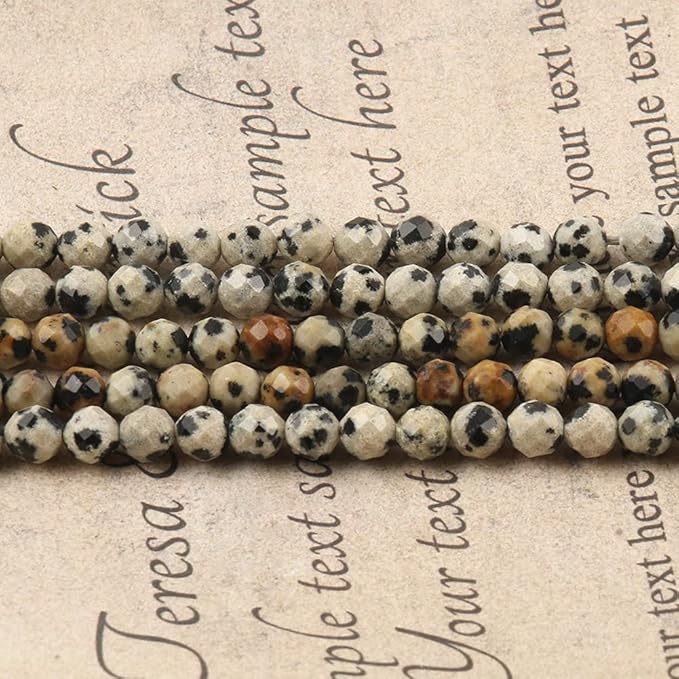 Song Xi 180pcs 2mm Natural Dalmatian Gemstone Beads Faceted Round Loose Stone Beads for Jewelry Making