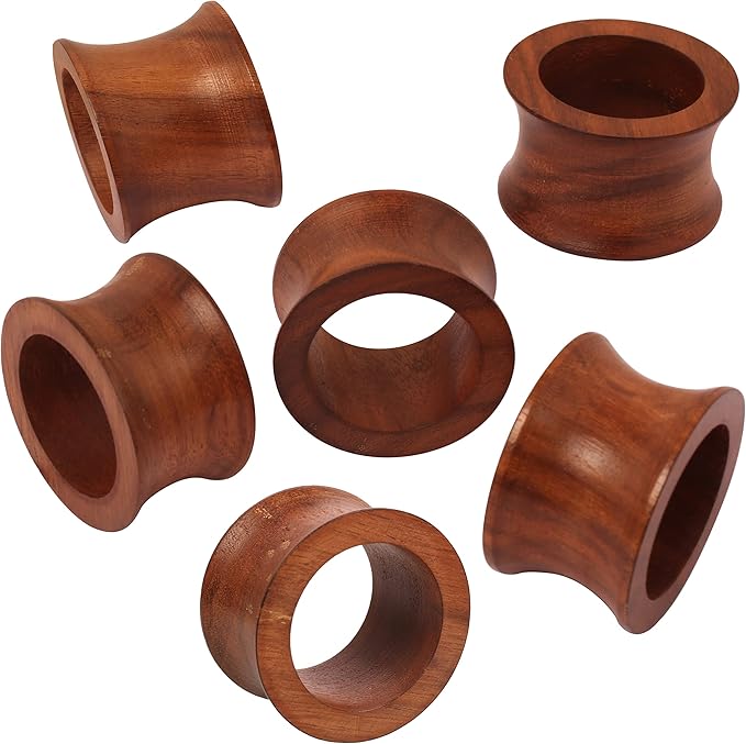 Beautifully Handcrafted Natural Wood Large Size Party Dining Table Napkin Holders in Natural Tone. (Set of 6).