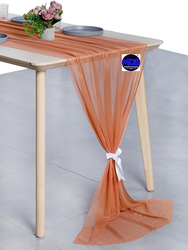 MDS Halloween Chiffon Table Runner - 15 Pack, 29 x 120 Inches, 10ft Each - Sheer Spooky Table Runners for Haunted House Parties, Trick-or-Treat Tables, Witchy Décor, Wedding & Events - Coral Peach