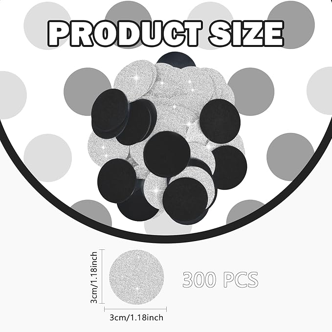 300Pcs Glitter Silver And Black Table confetti,Paper Circle Dots Confetti for Birthday Party Halloween Bachelorette Wedding Baby Shower Graduation Decorations