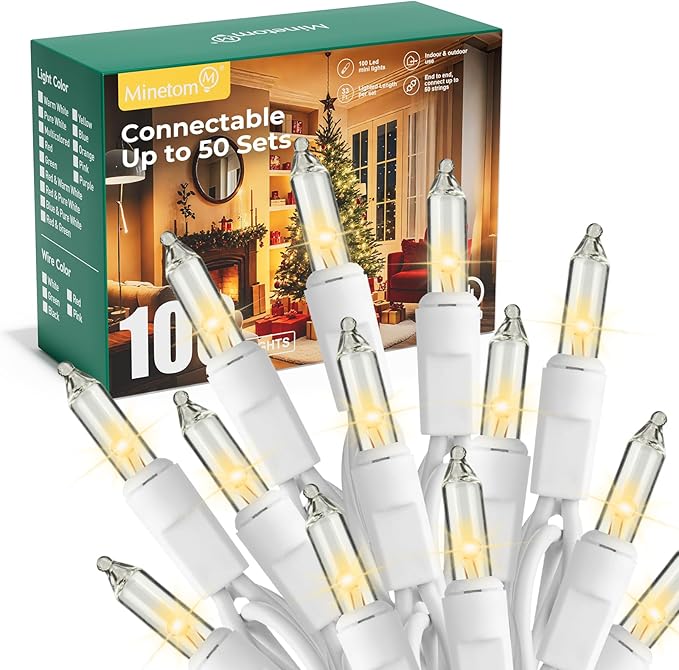 Minetom LED Clear White Christmas String Lights, 100 Count 33 Feet LED Christmas Lights Bulb, Christmas Decorations Indoor, Christma Tree Lights for Indoor Outdoor Xmas Wedding Party Festival