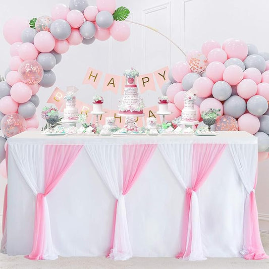 Suppromo 9ft Pink Tulle Table Skirts for Rectangle Tables or Round Tables Tutu Baby Shower Tablecloth Decorations for Girls Gender Reveal Elephant Birthday Party Decorations