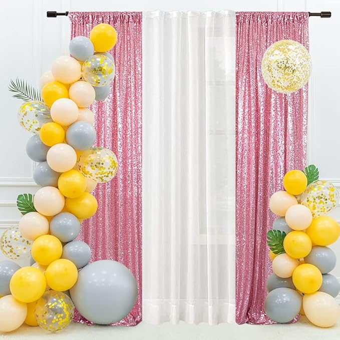 Eternal Beauty Fuchsia Pink Sequin Backdrop Curtains, Valentine's Day Shimmer Back Drop 2Panels-2FTx8FT for Christmas, Party, Birthday, Photography, Wedding, Baby Shower Event Decoration