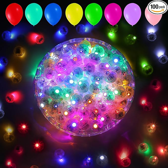 Aogist 100pcs Balloon Lights,Long Standby Time Waterproof Twinkle Mini Light,Battery Powered,Round LED Ball Lamp for Balloon Paper Lantern Party Wedding Christmas Halloween Decorative,10 Colors Flash