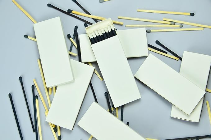 Chandler Studio 10 Boxes - Wooden Matchsticks in a Blank Matchbox with White/Black Matchboxes Colorful Tips (3" Matchboxes, 10 Boxes)